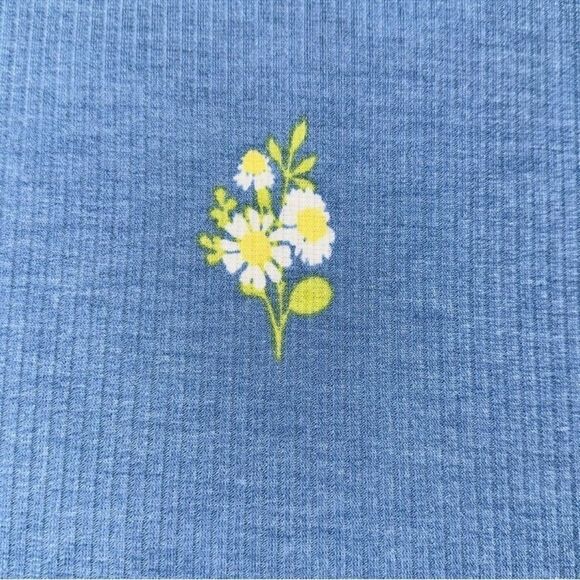 LuLaRoe XL Kelly Blue White Yellow Daisy Print Ribbed Short Sleeve Crewneck Top - Picture 12 of 14